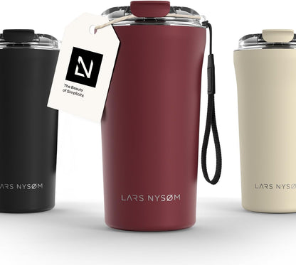 LARS NYSØM Thermo Coffee Mug to go with Strap 17oz | Travel Mug 0.5 Liter with Insulation | Leak Proof Stainless Steel Thermal Tumbler for Coffee and Tea to Go (Aqua Turquoise, 17 oz)