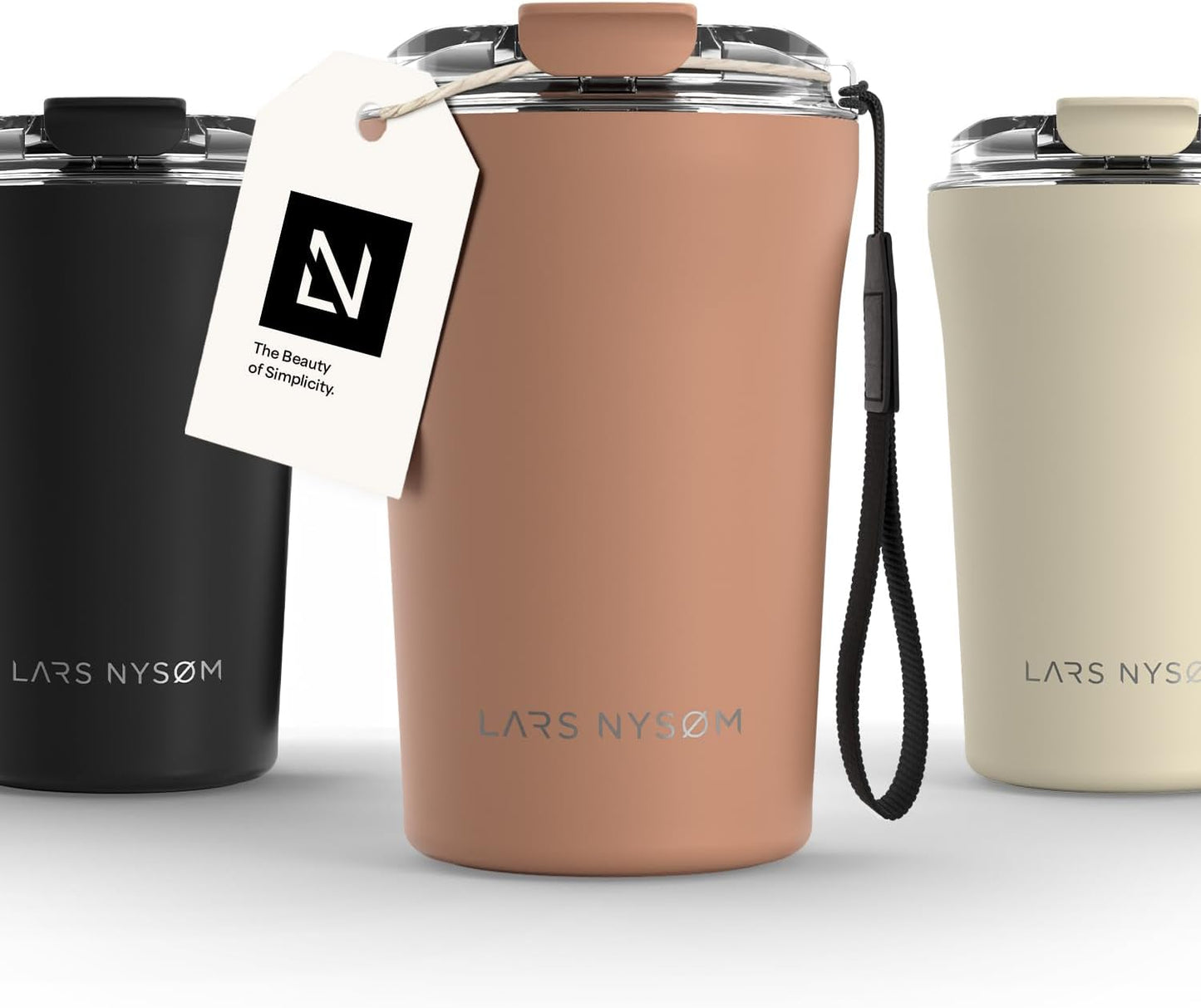 LARS NYSØM Thermo Coffee Mug to go with Strap 17oz | Travel Mug 0.5 Liter with Insulation | Leak Proof Stainless Steel Thermal Tumbler for Coffee and Tea to Go (Aqua Turquoise, 17 oz)