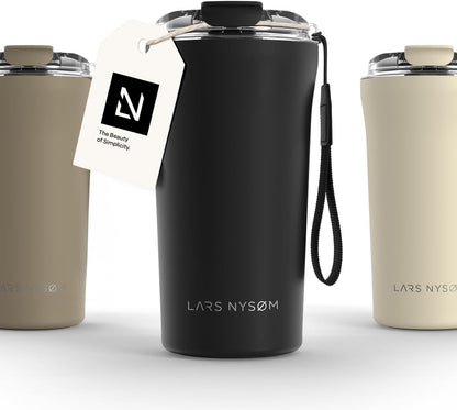 LARS NYSØM Thermo Coffee Mug to go with Strap 17oz | Travel Mug 0.5 Liter with Insulation | Leak Proof Stainless Steel Thermal Tumbler for Coffee and Tea to Go (Aqua Turquoise, 17 oz)