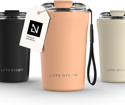 LARS NYSØM Thermo Coffee Mug to go with Strap 17oz | Travel Mug 0.5 Liter with Insulation | Leak Proof Stainless Steel Thermal Tumbler for Coffee and Tea to Go (Aqua Turquoise, 17 oz)