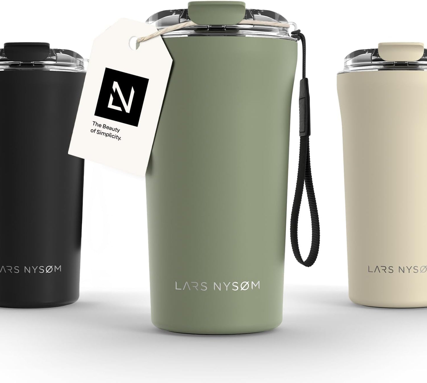 LARS NYSØM Thermo Coffee Mug to go with Strap 17oz | Travel Mug 0.5 Liter with Insulation | Leak Proof Stainless Steel Thermal Tumbler for Coffee and Tea to Go (Aqua Turquoise, 17 oz)