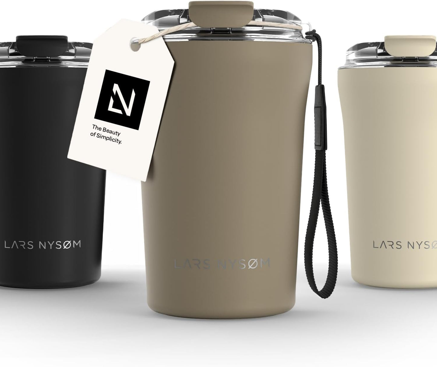 LARS NYSØM Thermo Coffee Mug to go with Strap 17oz | Travel Mug 0.5 Liter with Insulation | Leak Proof Stainless Steel Thermal Tumbler for Coffee and Tea to Go (Aqua Turquoise, 17 oz)