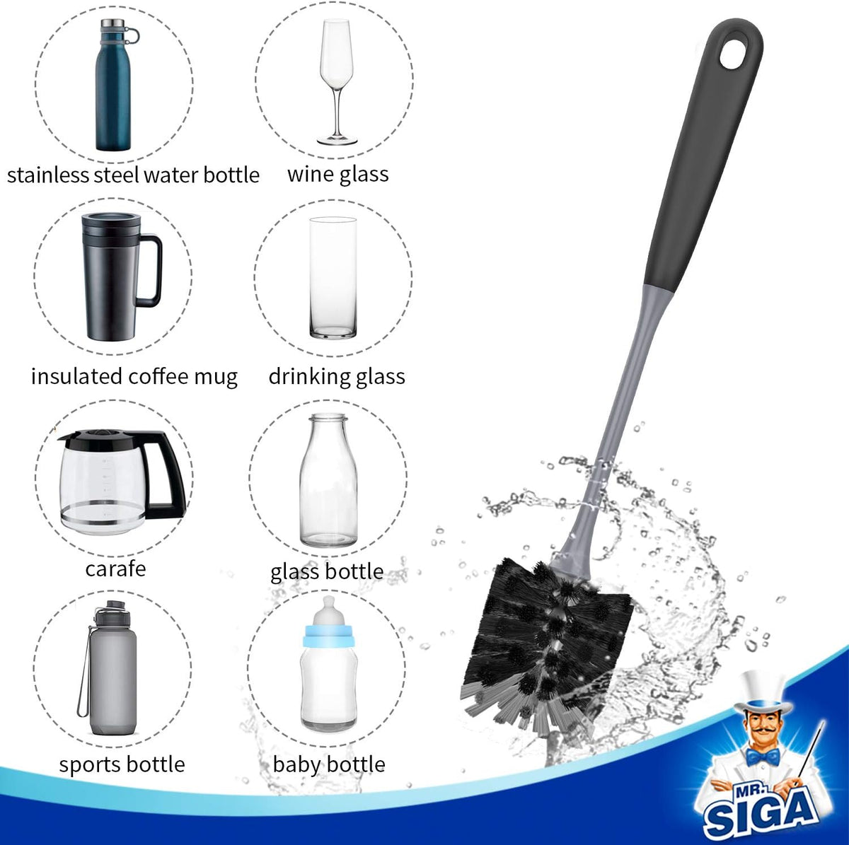 Long Handle Bottle Brush, Non-Scratch Water Bottle Brush Cleaner