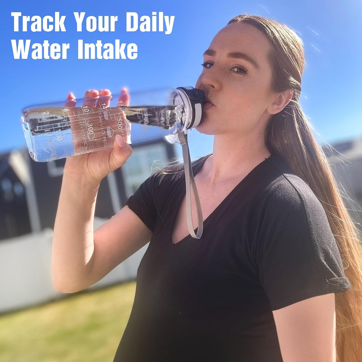 Water Bottle, 32oz Motivational Sports Water Bottle with Time Marker - Times to Drink - Tritan, BPA Free, Wide Mouth Leakproof, Clear (1 Bottle)