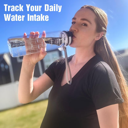 Water Bottle, 32oz Motivational Sports Water Bottle with Time Marker - Times to Drink - Tritan, BPA Free, Wide Mouth Leakproof, Clear (1 Bottle)