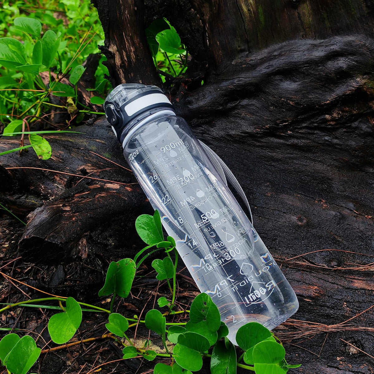 Water Bottle, 32oz Motivational Sports Water Bottle with Time Marker - Times to Drink - Tritan, BPA Free, Wide Mouth Leakproof, Clear (1 Bottle)