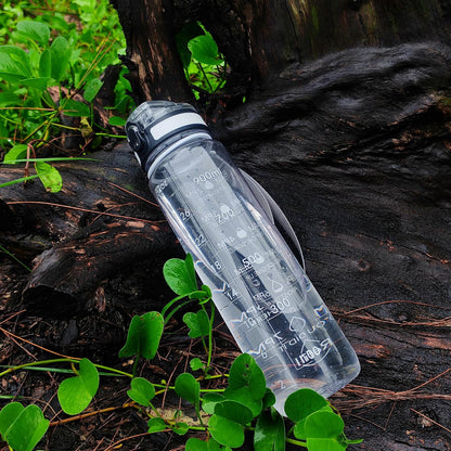 Water Bottle, 32oz Motivational Sports Water Bottle with Time Marker - Times to Drink - Tritan, BPA Free, Wide Mouth Leakproof, Clear (1 Bottle)