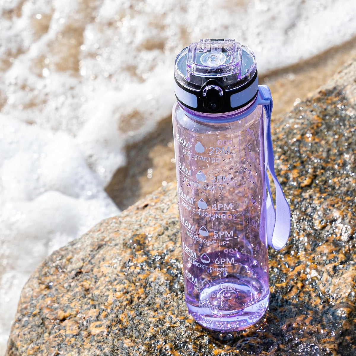 Water Bottle, 32oz Motivational Sports Water Bottle with Time Marker - Times to Drink - Tritan, BPA Free, Wide Mouth Leakproof, Clear (1 Bottle)