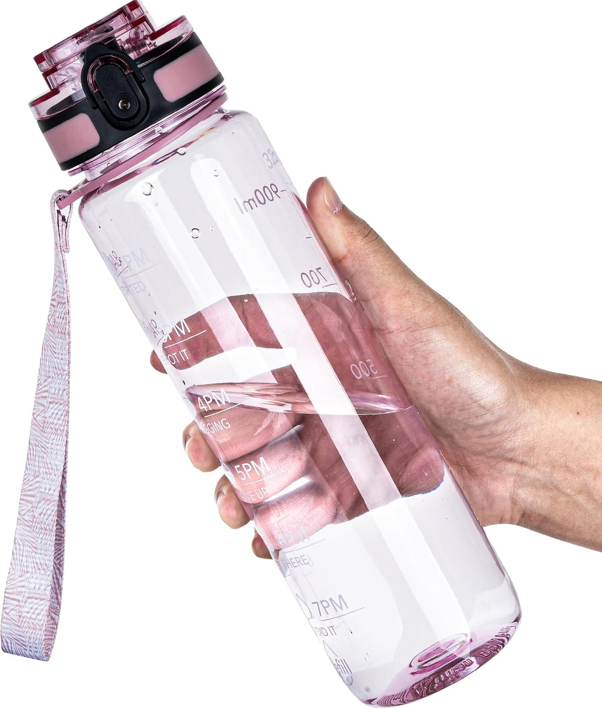 Water Bottle, 32oz Motivational Sports Water Bottle with Time Marker - Times to Drink - Tritan, BPA Free, Wide Mouth Leakproof, Clear (1 Bottle)