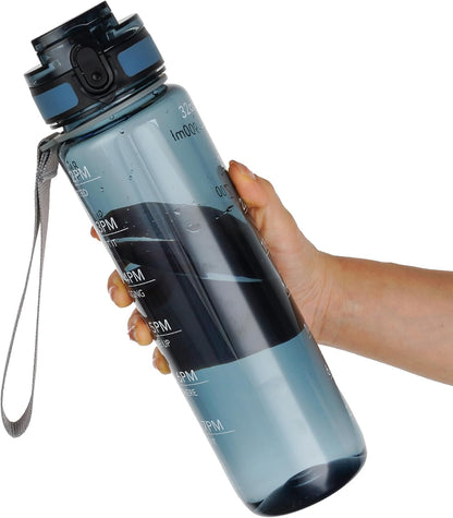 Water Bottle, 32oz Motivational Sports Water Bottle with Time Marker - Times to Drink - Tritan, BPA Free, Wide Mouth Leakproof, Clear (1 Bottle)