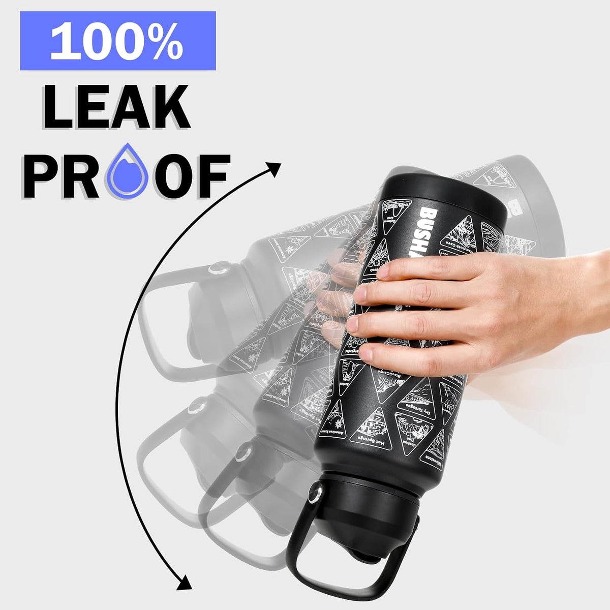 National Parks Water Bottle with Stickers | 32oz Wide Mouth Leakproof Stainless Steel Bucket List Insulated Bottle for Camping & Hiking | Gifts for Hikers | BPA-Free [BLACK]