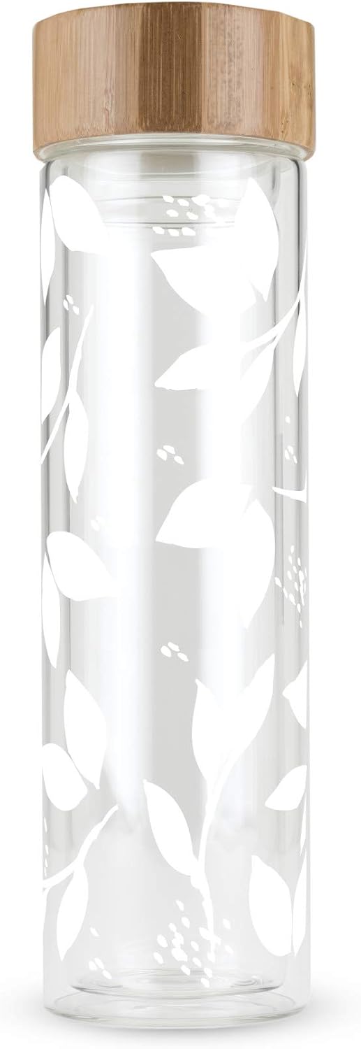 Blair Travel Tea Infuser Mug, Double Walled Insulated Travel Tumbler with Loose Leaf Tea Strainer, Travel Coffee Mug, Keeps Drinks Hot or Cold, 16 oz, White Leaf