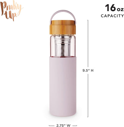 Blair Travel Tea Infuser Mug, Double Walled Insulated Travel Tumbler with Loose Leaf Tea Strainer, Travel Coffee Mug, Keeps Drinks Hot or Cold, 16 oz, White Leaf