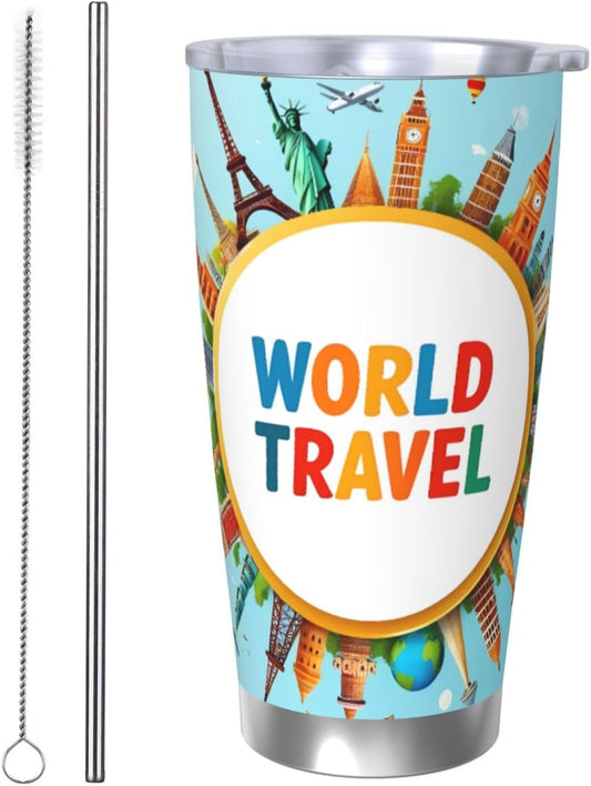 World Travel3 for 20oz Car Cup Holder, Insulated Coffee Mug with Lid & Handle, Leak-Proof Spill-Proof Tumbler, Fits Auto Cup Holders