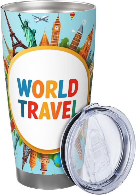 World Travel3 for 20oz Car Cup Holder, Insulated Coffee Mug with Lid & Handle, Leak-Proof Spill-Proof Tumbler, Fits Auto Cup Holders
