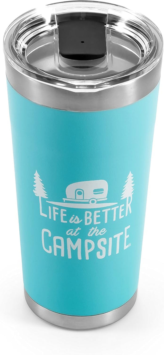 Life is Better at The Campsite Tumbler | Heavy Duty Double Wall Vacuum Insulation | Crafted of 18/8 Stainless Steel | Unique “Life is Better at The Campsite” Design on Cool Blue | 20-oz (53057)