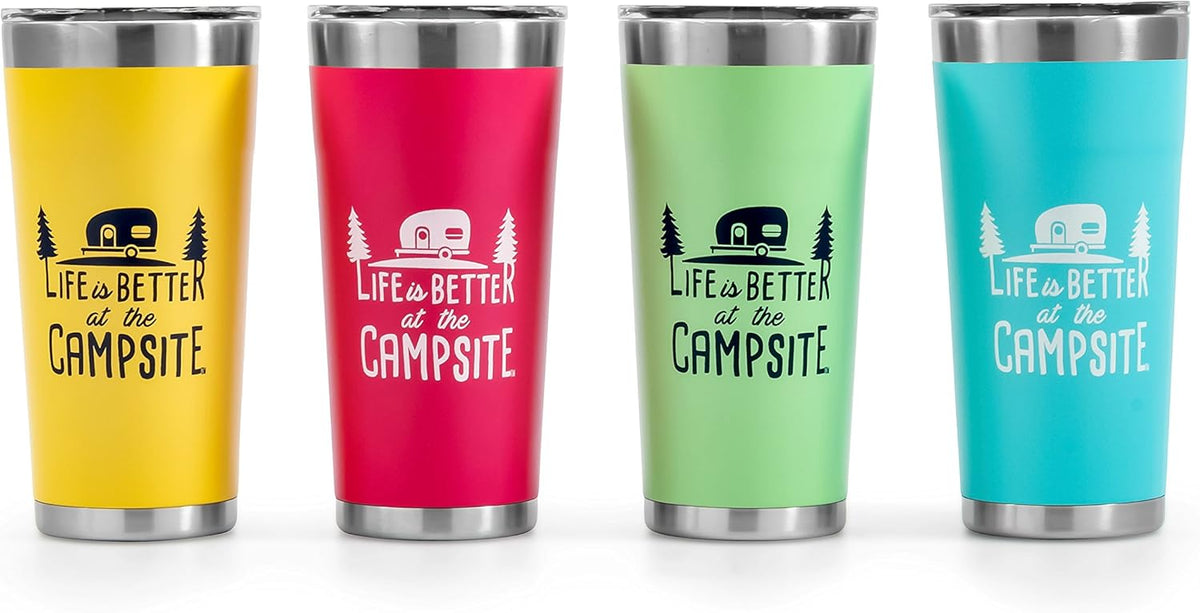 Life is Better at The Campsite Tumbler | Heavy Duty Double Wall Vacuum Insulation | Crafted of 18/8 Stainless Steel | Unique “Life is Better at The Campsite” Design on Cool Blue | 20-oz (53057)