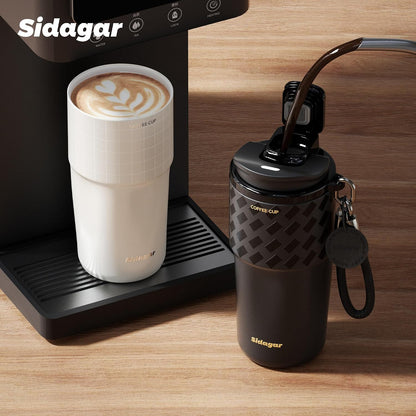 20 oz Insulated Coffee Tumbler, Stainless Steel Travel Coffee Mug with Flip Lid, Leak-Resistant Reusable Coffee Cup for Men, Office, Home & Commute, BPA-Free, White