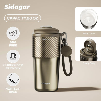 20 oz Insulated Coffee Tumbler, Stainless Steel Travel Coffee Mug with Flip Lid, Leak-Resistant Reusable Coffee Cup for Men, Office, Home & Commute, BPA-Free, White