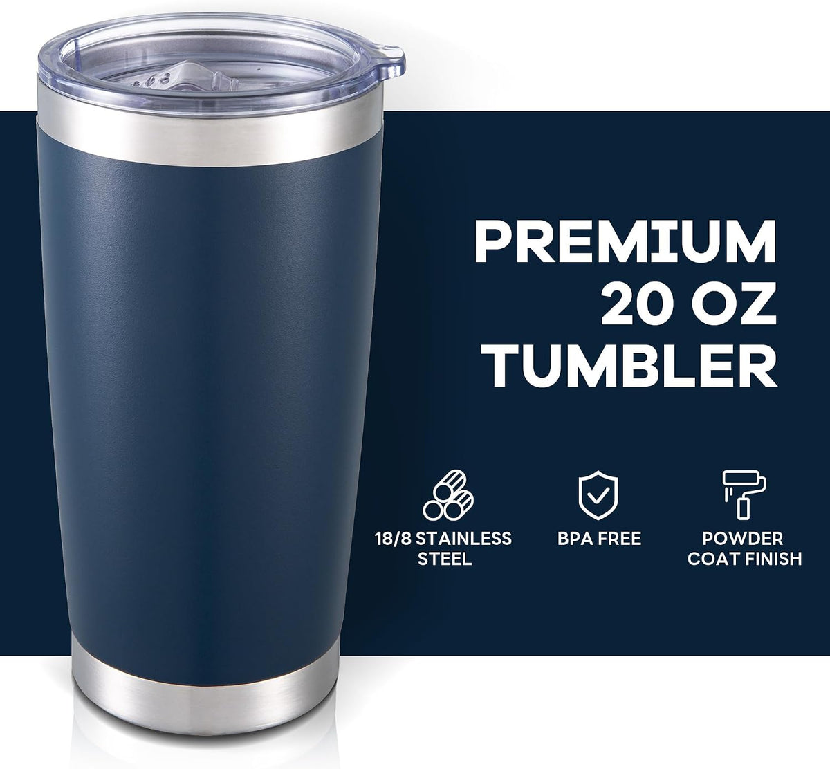 20 oz Tumbler with Lid Stainless Steel Insulated Tumblers Cups Travel Mug | Double Wall Vacuum, Powder Coated, Keep Drinks Cold and Hot, Waterproof Lid, Fit of Car Cup Holders, Grey