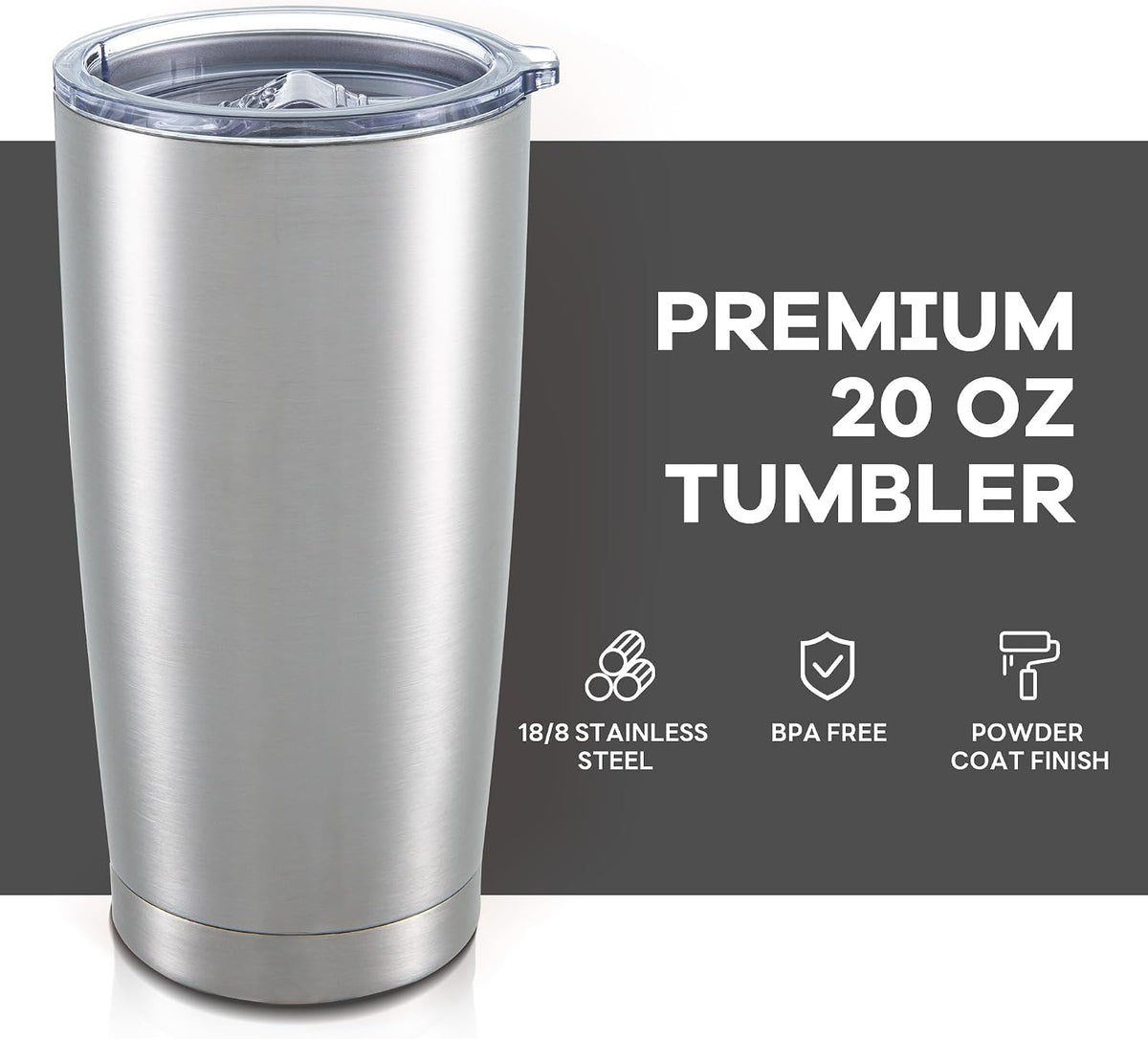 20 oz Tumbler with Lid Stainless Steel Insulated Tumblers Cups Travel Mug | Double Wall Vacuum, Powder Coated, Keep Drinks Cold and Hot, Waterproof Lid, Fit of Car Cup Holders, Grey