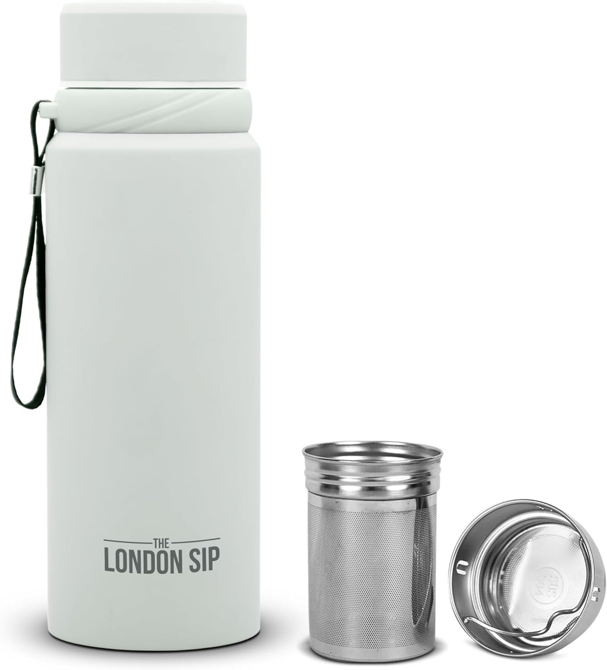 London Sip 25 oz Multi-Function Travel Mug and Tumbler Tea Infuser Water Bottle Fruit Infuser Flask Hot and Cold Double Wall Stainless Steel Coffee Thermos, Zen Black
