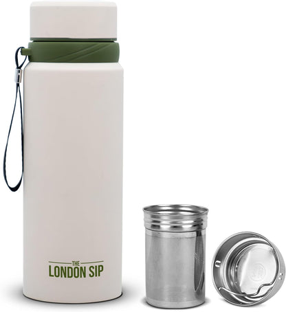 London Sip 25 oz Multi-Function Travel Mug and Tumbler Tea Infuser Water Bottle Fruit Infuser Flask Hot and Cold Double Wall Stainless Steel Coffee Thermos, Zen Black