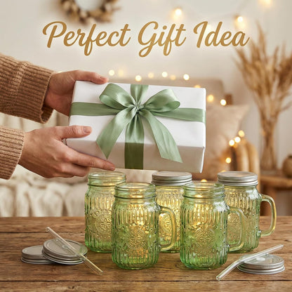 DaYammi 6 Pack 24oz Hobnail Mason Jars Cups Drinking Glass Cups with Lids & Straws, Colorful Wide Mouth Mason Jars Cups with Handle, Tumblers for Coffee Smoothies, Iced Tea, Juice, Beer, Cocktail