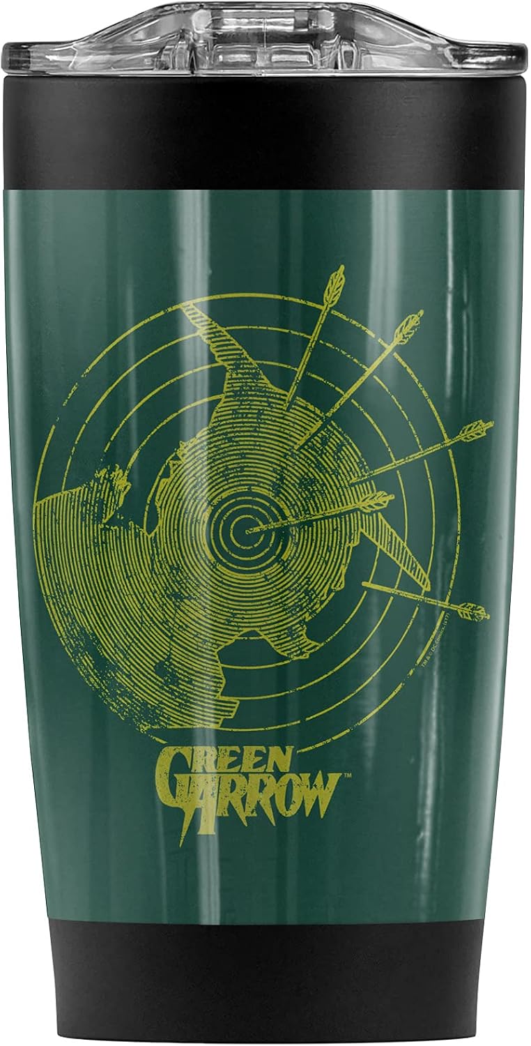 Justice League Green Arrow Always On Target Stainless Steel Tumbler 20 oz Coffee Travel Mug/Cup, Vacuum Insulated & Double Wall with Leakproof Sliding Lid | Great for Hot Drinks and Cold Beverages