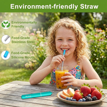 Kynup 4Packs Reusable Straws, Metal Straw with Silicon, Travel Drinking Straws with Case, Keychain, Cleaning Brushes, Silicon Pcs Perfect for Travel, Gifts (20 PCS) Blue-Black-Silver-Turquoise