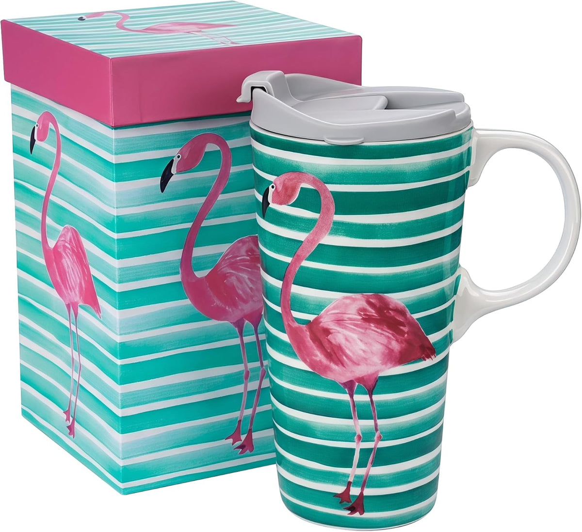 17oz Ceramic Travel Mug with Lid, Colorful Floral Gift Coffee Mug | Large Ceramic Coffee Mug with Handle, Microwave & Dishwasher Safe, Gift Box Included