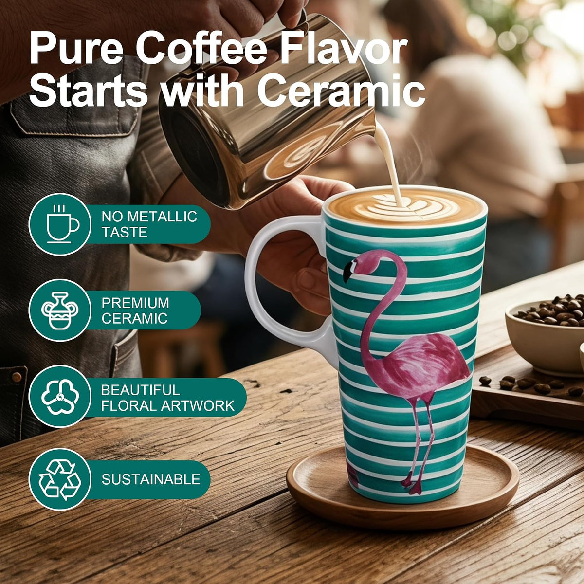 17oz Ceramic Travel Mug with Lid, Colorful Floral Gift Coffee Mug | Large Ceramic Coffee Mug with Handle, Microwave & Dishwasher Safe, Gift Box Included