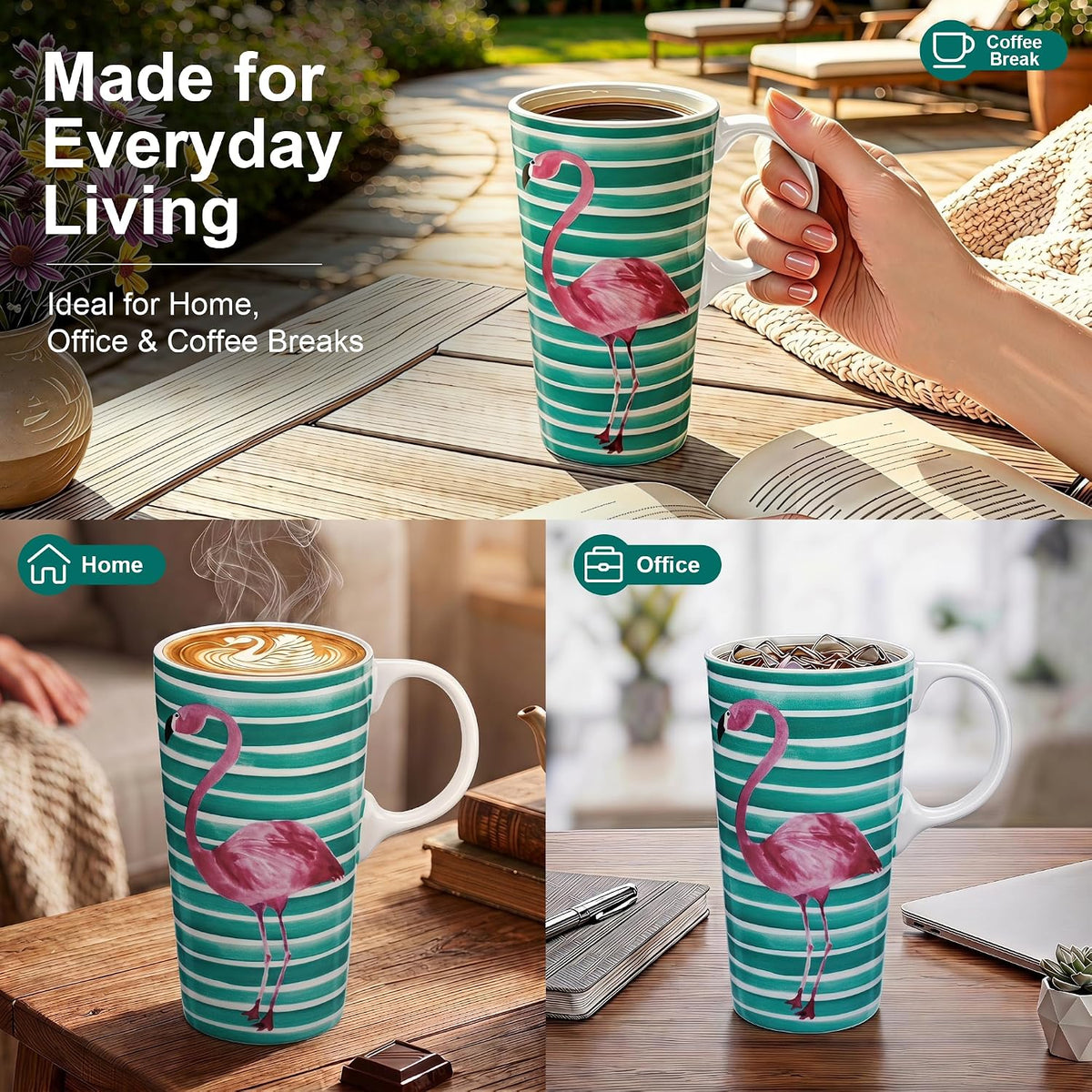 17oz Ceramic Travel Mug with Lid, Colorful Floral Gift Coffee Mug | Large Ceramic Coffee Mug with Handle, Microwave & Dishwasher Safe, Gift Box Included
