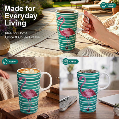 17oz Ceramic Travel Mug with Lid, Colorful Floral Gift Coffee Mug | Large Ceramic Coffee Mug with Handle, Microwave & Dishwasher Safe, Gift Box Included