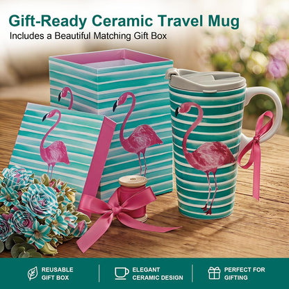 17oz Ceramic Travel Mug with Lid, Colorful Floral Gift Coffee Mug | Large Ceramic Coffee Mug with Handle, Microwave & Dishwasher Safe, Gift Box Included