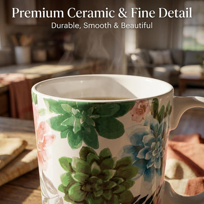 17oz Ceramic Travel Mug with Lid, Colorful Floral Gift Coffee Mug | Large Ceramic Coffee Mug with Handle, Microwave & Dishwasher Safe, Gift Box Included
