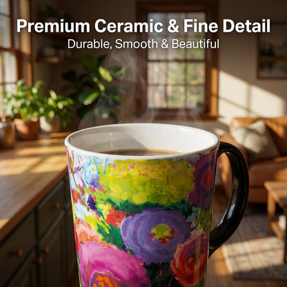 17oz Ceramic Travel Mug with Lid, Colorful Floral Gift Coffee Mug | Large Ceramic Coffee Mug with Handle, Microwave & Dishwasher Safe, Gift Box Included