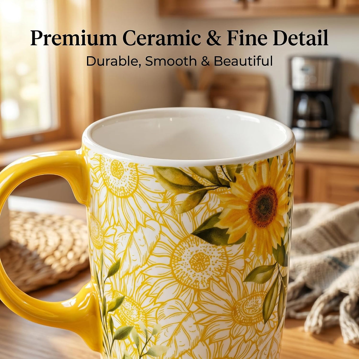 17oz Ceramic Travel Mug with Lid, Colorful Floral Gift Coffee Mug | Large Ceramic Coffee Mug with Handle, Microwave & Dishwasher Safe, Gift Box Included