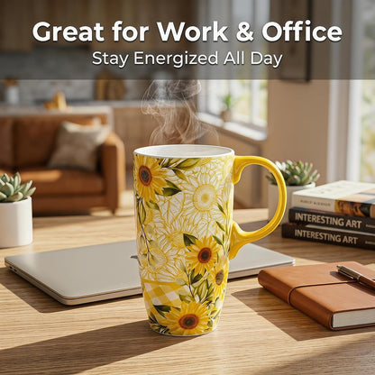17oz Ceramic Travel Mug with Lid, Colorful Floral Gift Coffee Mug | Large Ceramic Coffee Mug with Handle, Microwave & Dishwasher Safe, Gift Box Included