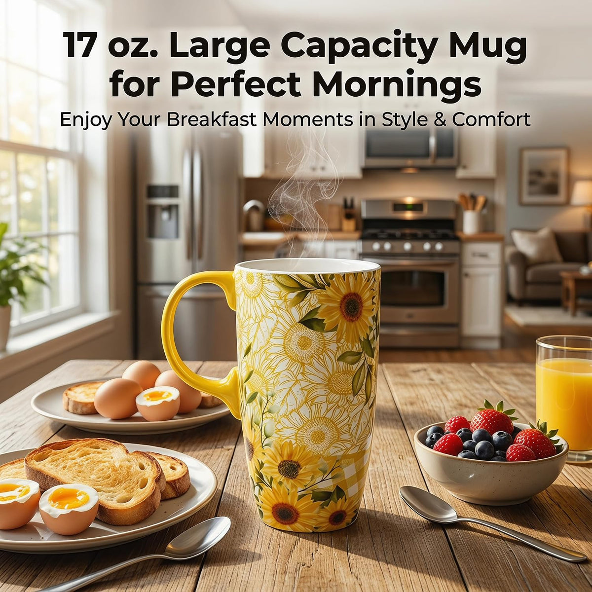 17oz Ceramic Travel Mug with Lid, Colorful Floral Gift Coffee Mug | Large Ceramic Coffee Mug with Handle, Microwave & Dishwasher Safe, Gift Box Included