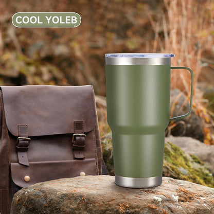 30 oz Stainless Steel Tumbler with Handle and Lid, 1 Pack | Powder Coated, Double Wall Vacuum Insulated, Leak Proof Lid, Keep Drinks Cold and Hot, for office, party, camping, White