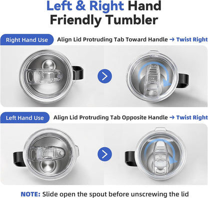 30 oz Stainless Steel Tumbler with Handle and Lid, 1 Pack | Powder Coated, Double Wall Vacuum Insulated, Leak Proof Lid, Keep Drinks Cold and Hot, for office, party, camping, White