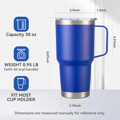 30 oz Stainless Steel Tumbler with Handle and Lid, 1 Pack | Powder Coated, Double Wall Vacuum Insulated, Leak Proof Lid, Keep Drinks Cold and Hot, for office, party, camping, White