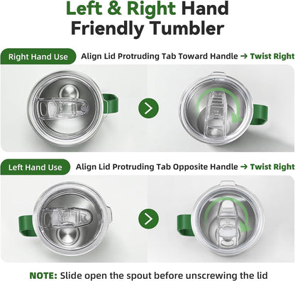 30 oz Stainless Steel Tumbler with Handle and Lid, 1 Pack | Powder Coated, Double Wall Vacuum Insulated, Leak Proof Lid, Keep Drinks Cold and Hot, for office, party, camping, White