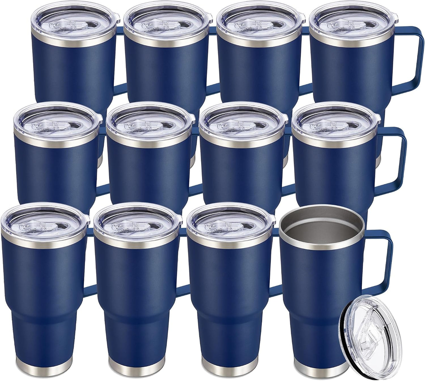 30 oz Stainless Steel Tumbler with Handle and Lid, 1 Pack | Powder Coated, Double Wall Vacuum Insulated, Leak Proof Lid, Keep Drinks Cold and Hot, for office, party, camping, White