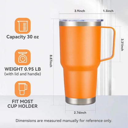 30 oz Stainless Steel Tumbler with Handle and Lid, 1 Pack | Powder Coated, Double Wall Vacuum Insulated, Leak Proof Lid, Keep Drinks Cold and Hot, for office, party, camping, White