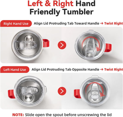 30 oz Stainless Steel Tumbler with Handle and Lid, 1 Pack | Powder Coated, Double Wall Vacuum Insulated, Leak Proof Lid, Keep Drinks Cold and Hot, for office, party, camping, White