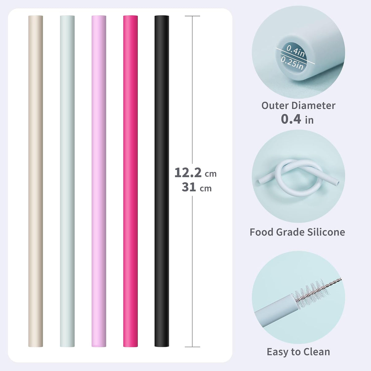 Reusable Silicone Straws for Stanley/Simple Modern 40 oz Tumbler, 12.2''