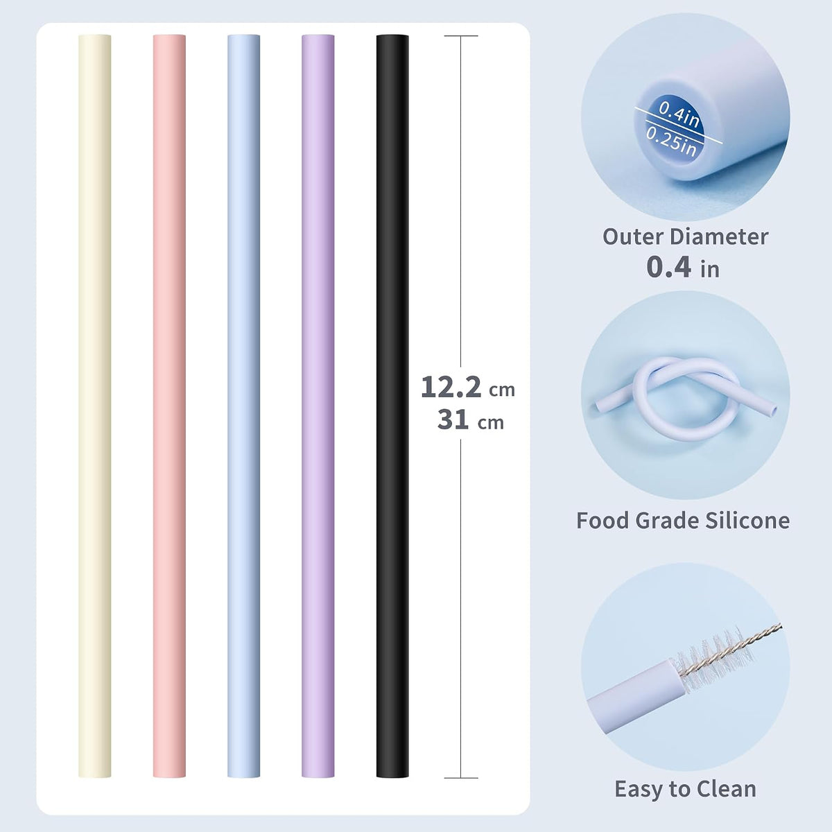 Reusable Silicone Straws for Stanley/Simple Modern 40 oz Tumbler, 12.2''