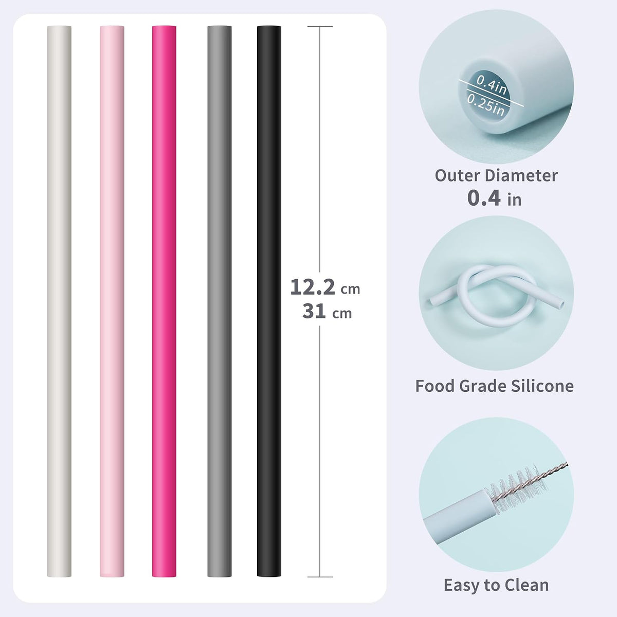 Reusable Silicone Straws for Stanley/Simple Modern 40 oz Tumbler, 12.2''
